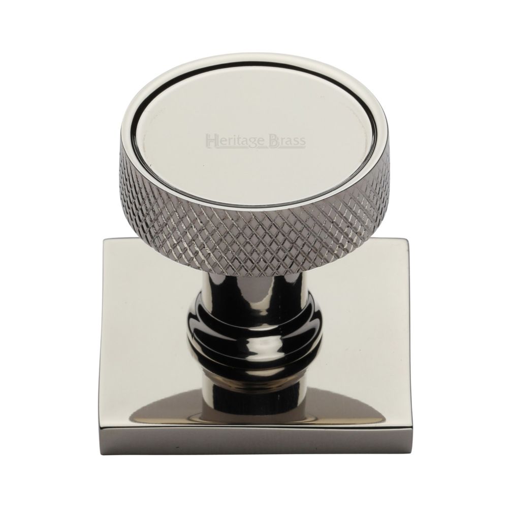 This is an image of a Heritage Brass - Cabinet Knob Florence Knurled Design with Square Backplate 32mm, sq4648-pnf that is available to order from T.H Wiggans Ironmongery in Kendal.