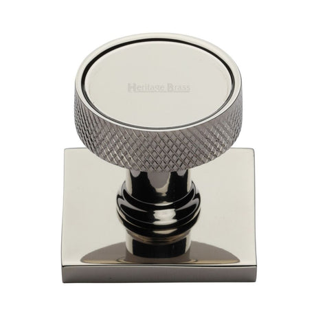 This is an image of a Heritage Brass - Cabinet Knob Florence Knurled Design with Square Backplate 32mm, sq4648-pnf that is available to order from T.H Wiggans Ironmongery in Kendal.