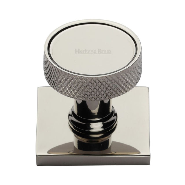 This is an image of a Heritage Brass - Cabinet Knob Florence Knurled Design with Square Backplate 32mm, sq4648-pnf that is available to order from T.H Wiggans Ironmongery in Kendal.