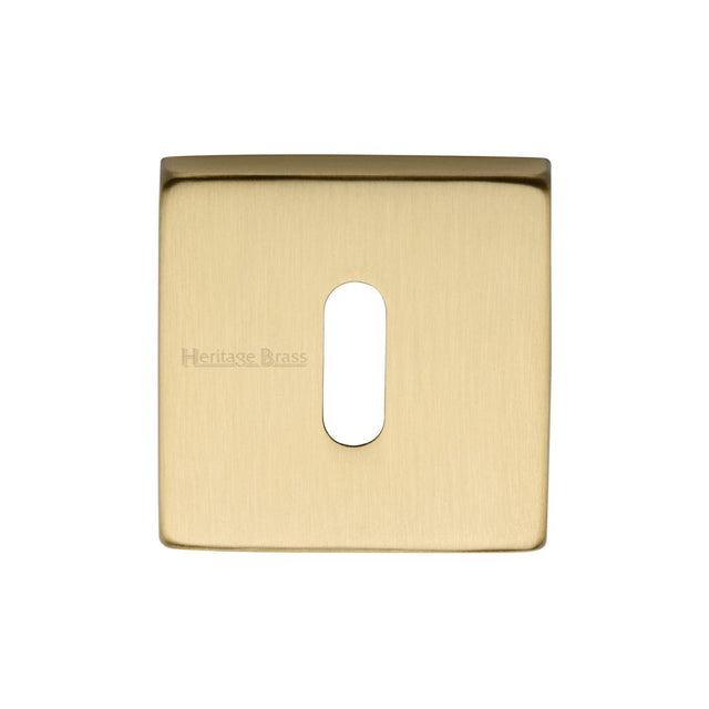 This is an image of a Heritage Brass - Square Key Escutcheon Satin Brass Finish, sq5002-sb that is available to order from T.H Wiggans Ironmongery in Kendal.