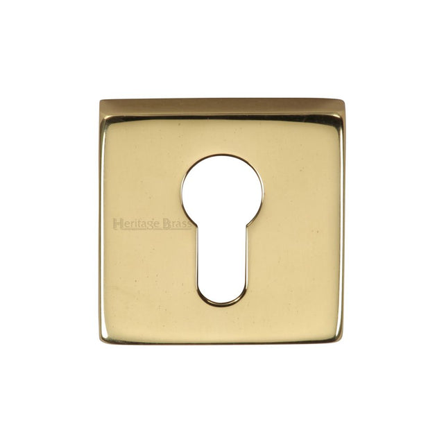 This is an image of a Heritage Brass - Euro Profile Cylinder Escutcheon Polished Brass Finish, sq5004-pb that is available to order from T.H Wiggans Ironmongery in Kendal.