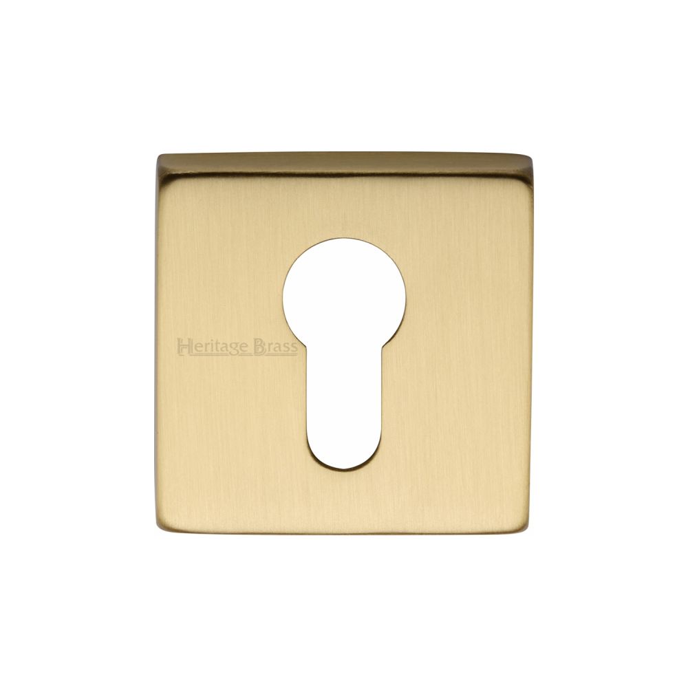 This is an image of a Heritage Brass - Euro Profile Cylinder Escutcheon Satin Brass Finish, sq5004-sb that is available to order from T.H Wiggans Ironmongery in Kendal.