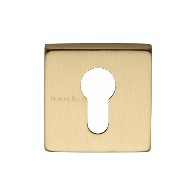 This is an image of a Heritage Brass - Euro Profile Cylinder Escutcheon Satin Brass Finish, sq5004-sb that is available to order from T.H Wiggans Ironmongery in Kendal.