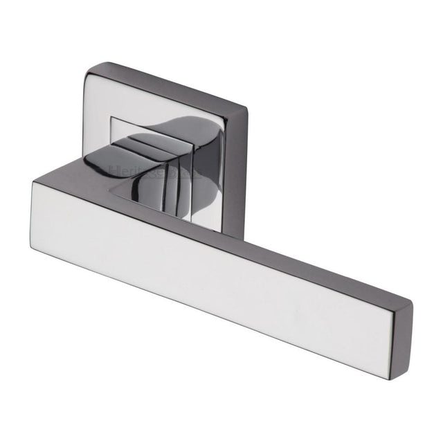 This is an image of a Heritage Brass - Door Handle Lever Latch on Square Rose Delta Sq Design Polished Chr, sq5420-pc that is available to order from T.H Wiggans Ironmongery in Kendal.
