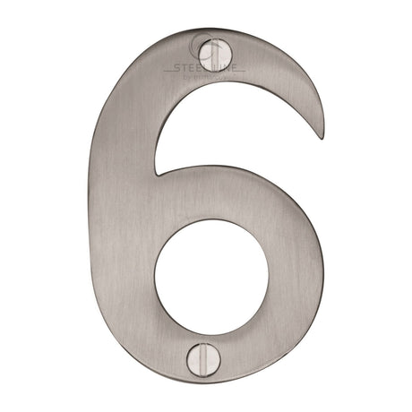 This is an image of a Steel Line Numeral 6 - 3" Steel Line, ss-1560-6-s that is available to order from T.H Wiggans Ironmongery in Kendal.