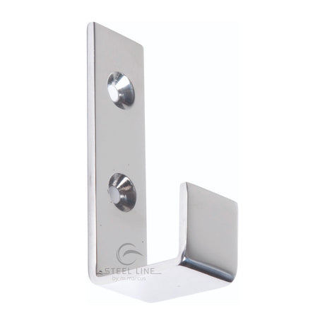 This is an image of a Steel Line Single Robe Hook Stainless Steel Polished Stainless Steel finish, ss-hook002-p that is available to order from T.H Wiggans Ironmongery in Kendal.