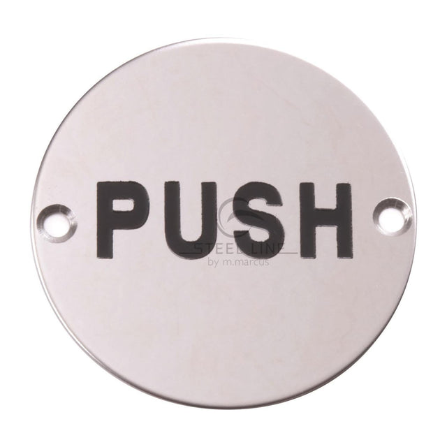This is an image of a Steel Line Push Evgraving Polished Stainless Steel finish, ss-sign016-p that is available to order from T.H Wiggans Ironmongery in Kendal.