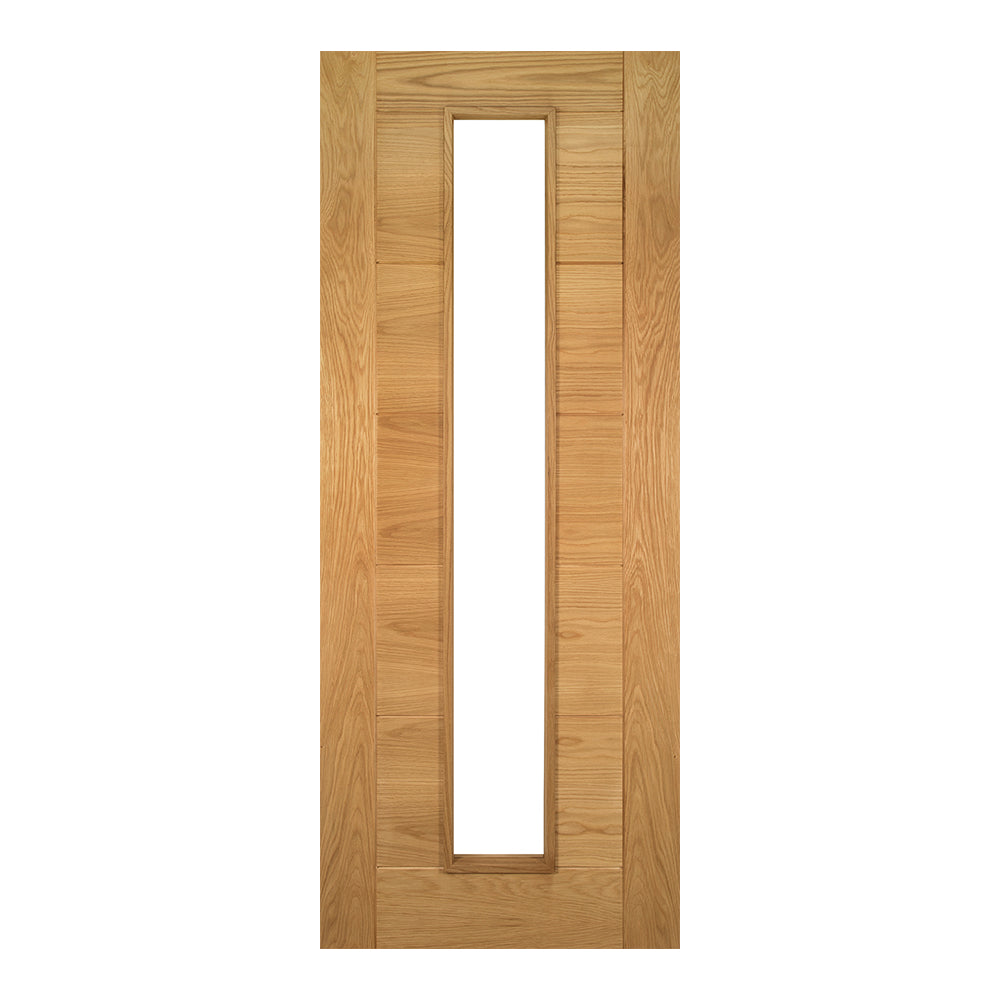 This is an image of Deanta Seville Prefinished Oak Clear Glazed 1L Doors available to order from T.H. Wiggans Ironmongery in Kendal