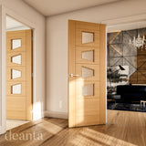 Deanta Seville Prefinished Oak Clear Glazed 4L Slanted Doors