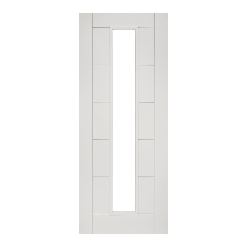 This is an image of Deanta Seville White Primed Clear Glazed 1L Doors available to order from T.H. Wiggans Ironmongery in Kendal