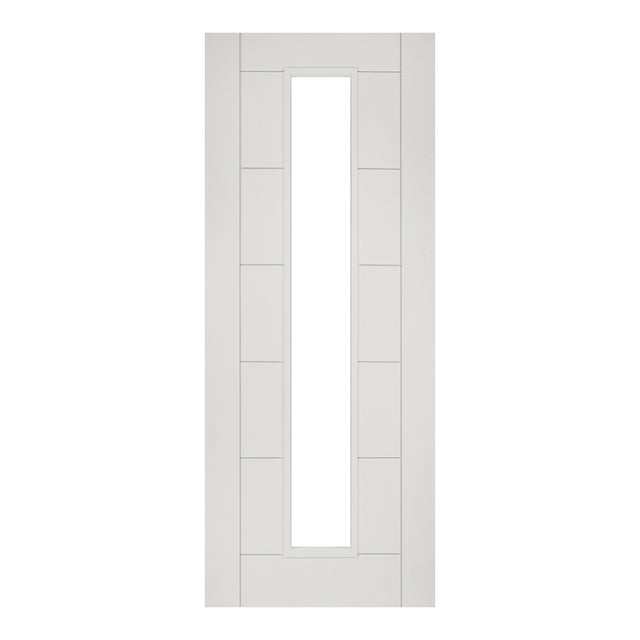 This is an image of Deanta Seville White Primed Clear Glazed 1L Doors available to order from T.H. Wiggans Ironmongery in Kendal