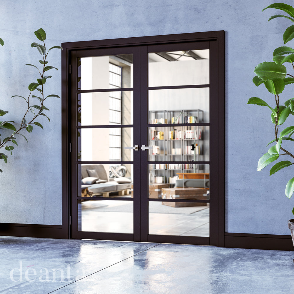 Deanta Shoreditch Black Prefinished Clear Glazed Doors