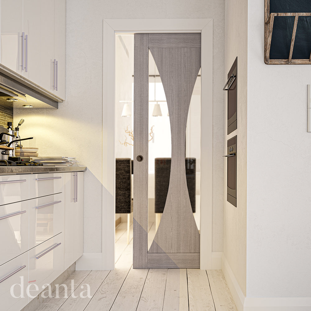 Deanta Sorrento Light Grey Ash Clear Glazed Doors