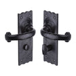 This is an image of a The Tudor Collection - Door Handle for Bathroom Colonial Design Black Iron, tc320 that is available to order from T.H Wiggans Ironmongery in Kendal.