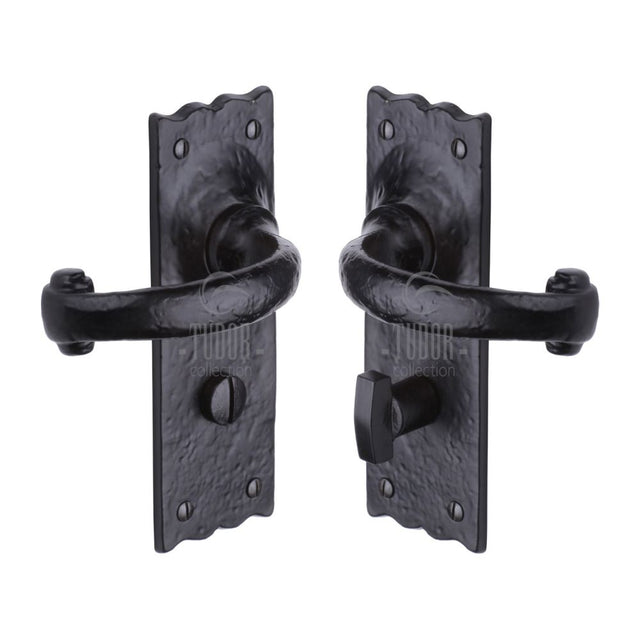 This is an image of a The Tudor Collection - Door Handle for Bathroom Colonial Design Black Iron, tc320 that is available to order from T.H Wiggans Ironmongery in Kendal.