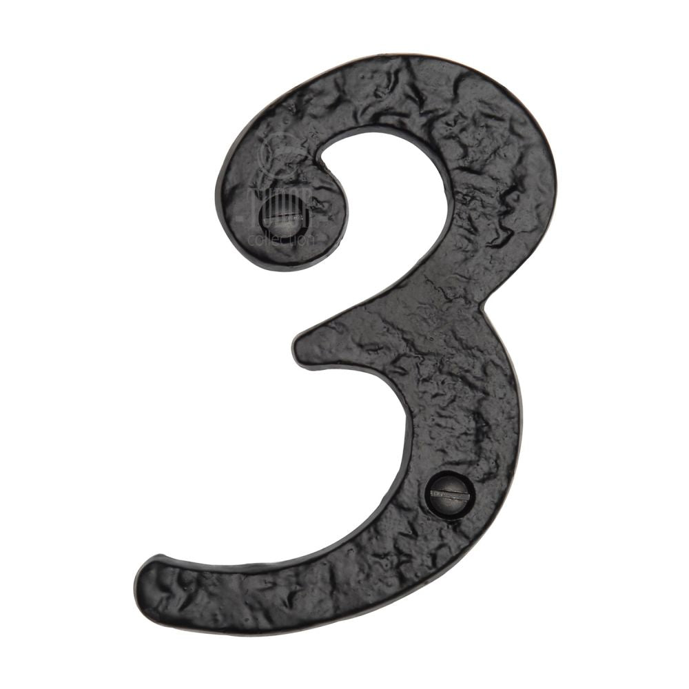 This is an image of a The Tudor Collection - Numeral 3 - 4" Black Iron, tc355-3 that is available to order from T.H Wiggans Ironmongery in Kendal.