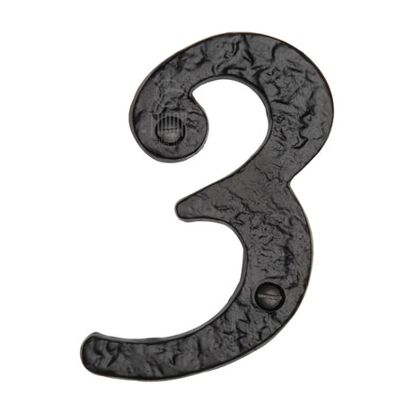 This is an image of a The Tudor Collection - Numeral 3 - 4" Black Iron, tc355-3 that is available to order from T.H Wiggans Ironmongery in Kendal.