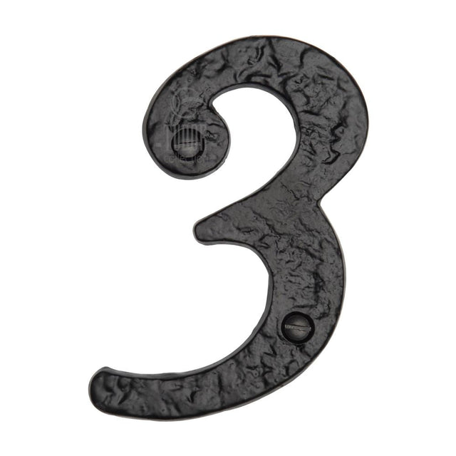 This is an image of a The Tudor Collection - Numeral 3 - 4" Black Iron, tc355-3 that is available to order from T.H Wiggans Ironmongery in Kendal.
