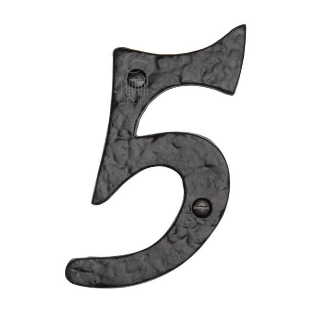 This is an image of a The Tudor Collection - Numeral 5 - 4" Black Iron, tc355-5 that is available to order from T.H Wiggans Ironmongery in Kendal.