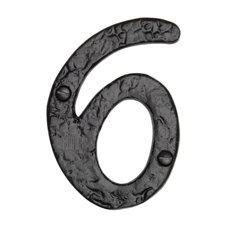 This is an image of a The Tudor Collection - Numeral 6 - 4" Black Iron, tc355-6 that is available to order from T.H Wiggans Ironmongery in Kendal.