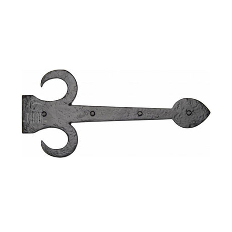 This is an image of a The Tudor Collection - Dummy Strap Hinge Fleur de Lys Design 12" Black Iron, tc412-305 that is available to order from T.H Wiggans Ironmongery in Kendal.