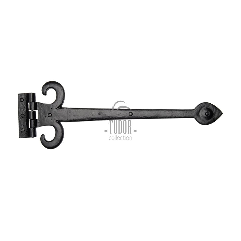This is an image of a The Tudor Collection - Fleur de Lys Hinge 16" Black Iron, tc460-406 that is available to order from T.H Wiggans Ironmongery in Kendal.