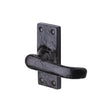 This is an image of a The Tudor Collection - Door Handle Lever Latch Windsor Design Black Iron, tc513 that is available to order from T.H Wiggans Ironmongery in Kendal.
