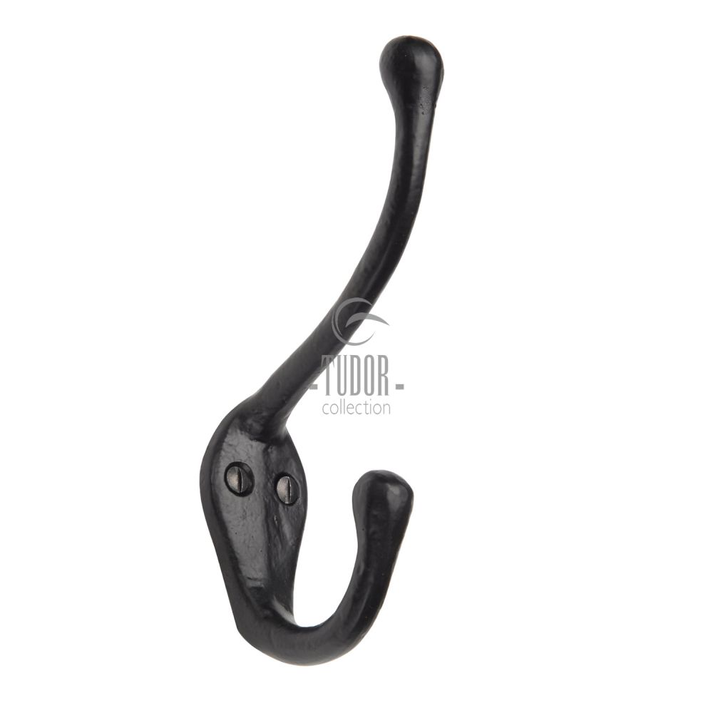 This is an image of a The Tudor Collection - Hat & Coat Hook Black Iron, tc696 that is available to order from T.H Wiggans Ironmongery in Kendal.