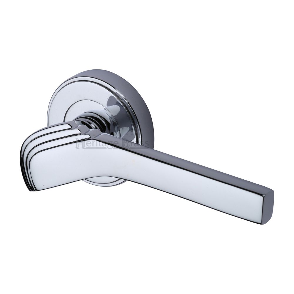 This is an image of a Heritage Brass - Door Handle Lever on Rose Tiffany Design Polished Chrome Finish, tif1926-pc that is available to order from T.H Wiggans Ironmongery in Kendal.