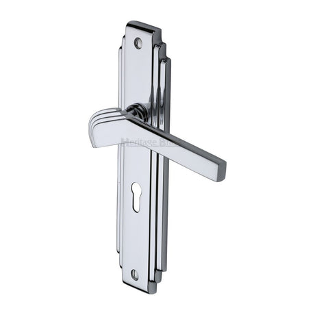 This is an image of a Heritage Brass - Door Handle Lever Lock Tiffany Design Polished Chrome Finish, tif5200-pc that is available to order from T.H Wiggans Ironmongery in Kendal.