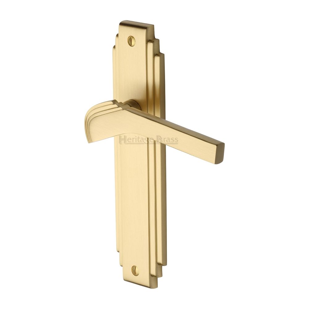 This is an image of a Heritage Brass - Door Handle Lever Latch Tiffany Design Satin Brass Finish, tif5210-sb that is available to order from T.H Wiggans Ironmongery in Kendal.