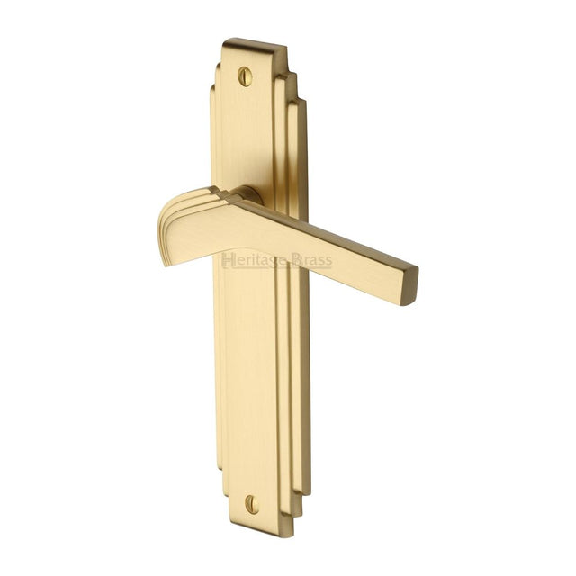 This is an image of a Heritage Brass - Door Handle Lever Latch Tiffany Design Satin Brass Finish, tif5210-sb that is available to order from T.H Wiggans Ironmongery in Kendal.