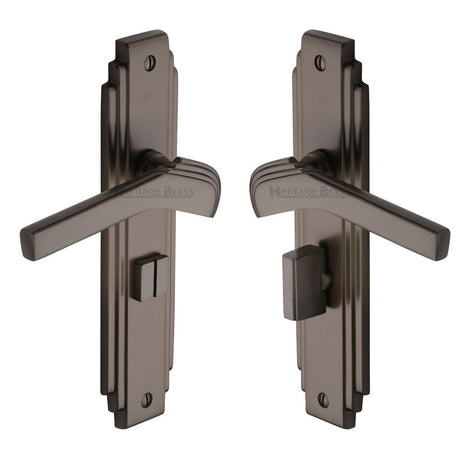 This is an image of a Heritage Brass - Door Handle Bathroom Set Tiffany Design Matt Bronze Finish, tif5230-mb that is available to order from T.H Wiggans Ironmongery in Kendal.
