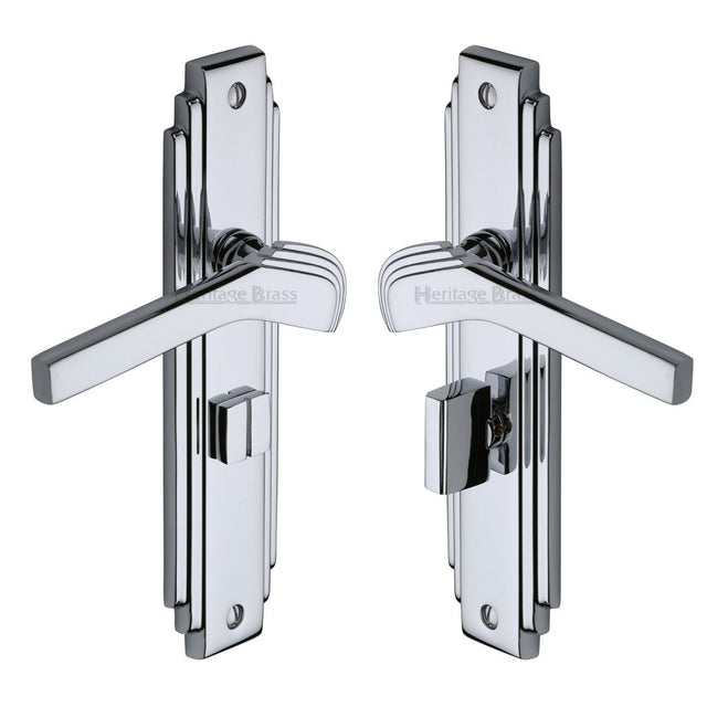 This is an image of a Heritage Brass - Door Handle Bathroom Set Tiffany Design Polished Chrome Finish, tif5230-pc that is available to order from T.H Wiggans Ironmongery in Kendal.