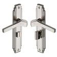 This is an image of a Heritage Brass - Door Handle Bathroom Set Tiffany Design Polished Nickel Finish, tif5230-pnf that is available to order from T.H Wiggans Ironmongery in Kendal.