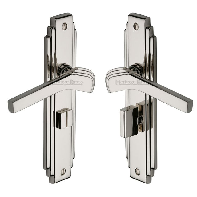 This is an image of a Heritage Brass - Door Handle Bathroom Set Tiffany Design Polished Nickel Finish, tif5230-pnf that is available to order from T.H Wiggans Ironmongery in Kendal.