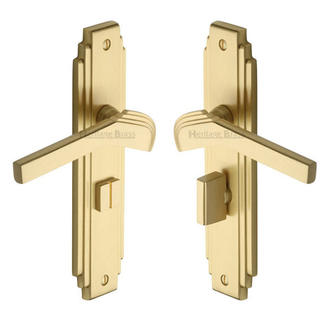 This is an image of a Heritage Brass - Door Handle Bathroom Set Tiffany Design Satin Brass Finish, tif5230-sb that is available to order from T.H Wiggans Ironmongery in Kendal.