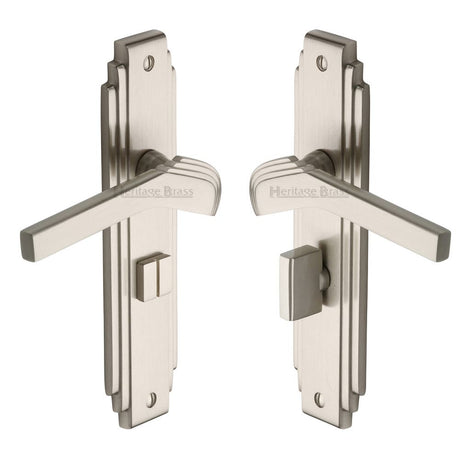 This is an image of a Heritage Brass - Door Handle Bathroom Set Tiffany Design Satin Nickel Finish, tif5230-sn that is available to order from T.H Wiggans Ironmongery in Kendal.