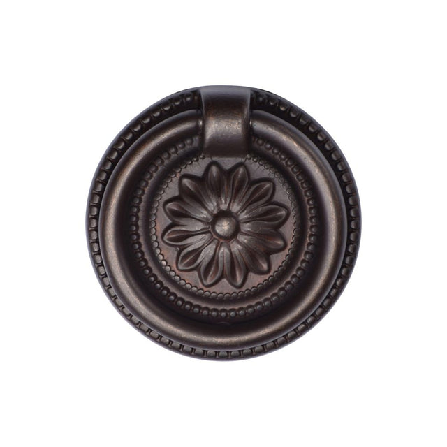 This is an image of a M.Marcus - Floral Ring Pull 055mm Matt Bronze Finish, tk2224-055-lbn that is available to order from T.H Wiggans Ironmongery in Kendal.