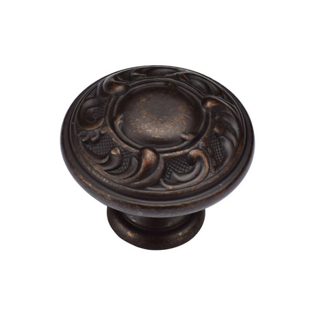 This is an image of a M.Marcus - Decorated Round Knob 035mm Matt Bronze Finish, tk4401-035-lbn that is available to order from T.H Wiggans Ironmongery in Kendal.