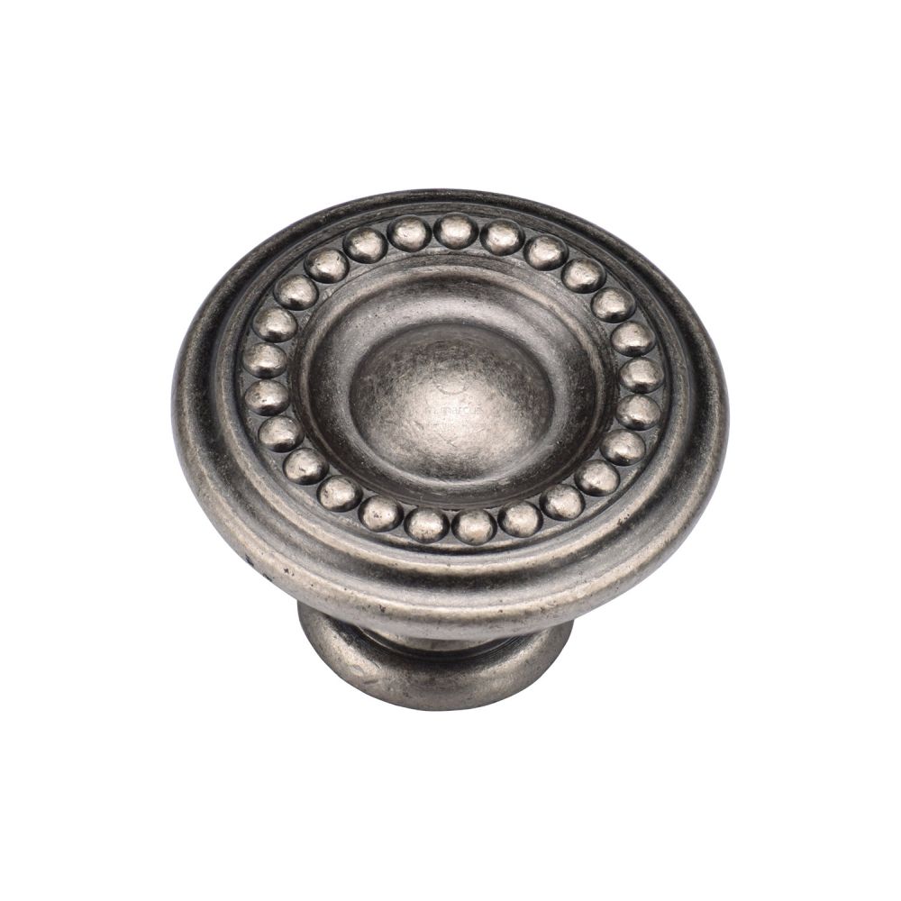 This is an image of a M.Marcus - Beaded Round Knob 035mm Distressed Pewter Finish, tk4404-035-dpw that is available to order from T.H Wiggans Ironmongery in Kendal.
