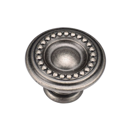 This is an image of a M.Marcus - Beaded Round Knob 035mm Distressed Pewter Finish, tk4404-035-dpw that is available to order from T.H Wiggans Ironmongery in Kendal.