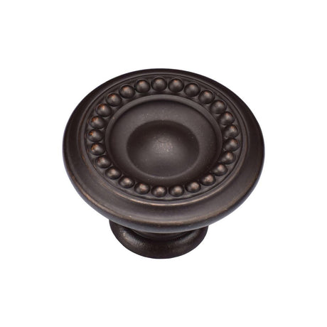 This is an image of a M.Marcus - Beaded Round Knob 035mm Matt Bronze Finish, tk4404-035-lbn that is available to order from T.H Wiggans Ironmongery in Kendal.