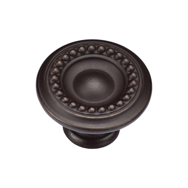 This is an image of a M.Marcus - Beaded Round Knob 035mm Matt Bronze Finish, tk4404-035-lbn that is available to order from T.H Wiggans Ironmongery in Kendal.