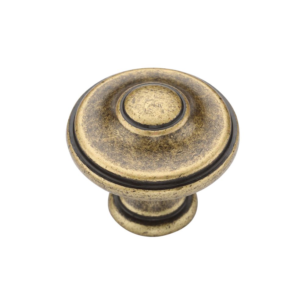 This is an image of a M.Marcus - Domed Round Knob 030mm Distressed Brass Finish, tk4408-030-dbs that is available to order from T.H Wiggans Ironmongery in Kendal.