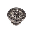 This is an image of a M.Marcus - Floral Round Knob 030mm Distressed Pewter Finish, tk4479-030-dpw that is available to order from T.H Wiggans Ironmongery in Kendal.