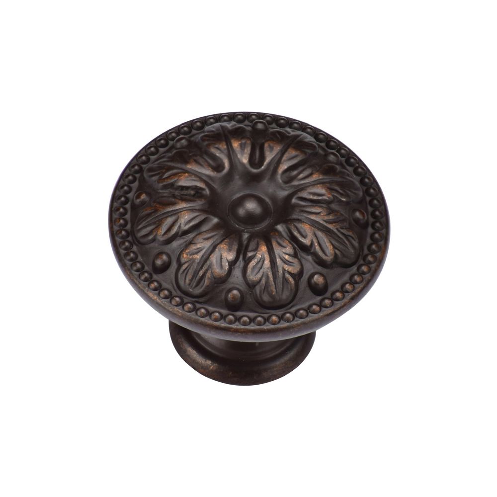 This is an image of a M.Marcus - Floral Round Knob 030mm Matt Bronze Finish, tk4479-030-lbn that is available to order from T.H Wiggans Ironmongery in Kendal.