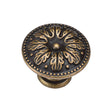 This is an image of a M.Marcus - Floral Round Knob 035mm Distressed Brass Finish, tk4479-035-dbs that is available to order from T.H Wiggans Ironmongery in Kendal.