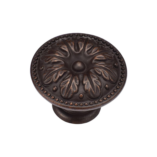 This is an image of a M.Marcus - Floral Round Knob 035mm Matt Bronze Finish, tk4479-035-lbn that is available to order from T.H Wiggans Ironmongery in Kendal.