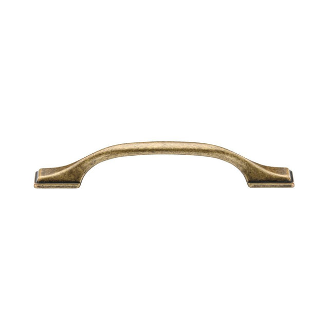 This is an image of a M.Marcus - Luca Cabinet Pull 128mm Distressed Brass Finish, tk5090-128-dbs that is available to order from T.H Wiggans Ironmongery in Kendal.